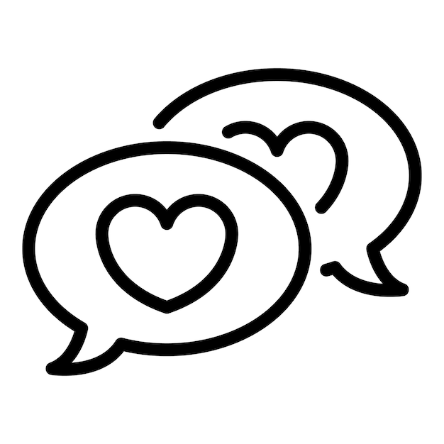 Icono de chat de amor Icono de vector de chat de amor de esquema para diseño web aislado sobre fondo blanco