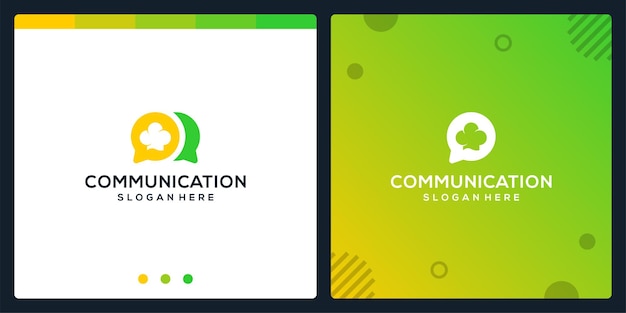 Icono de chat creativo y logo de gorro de chef. vector premium.