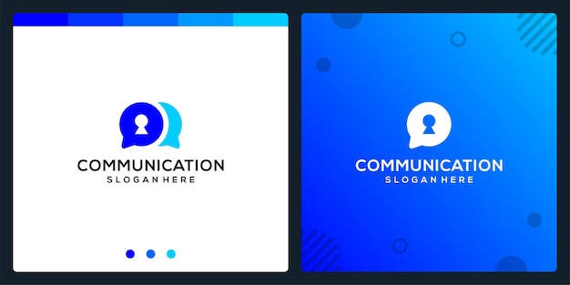 Icono de chat creativo y logotipo de ojo de cerradura. vector premium.