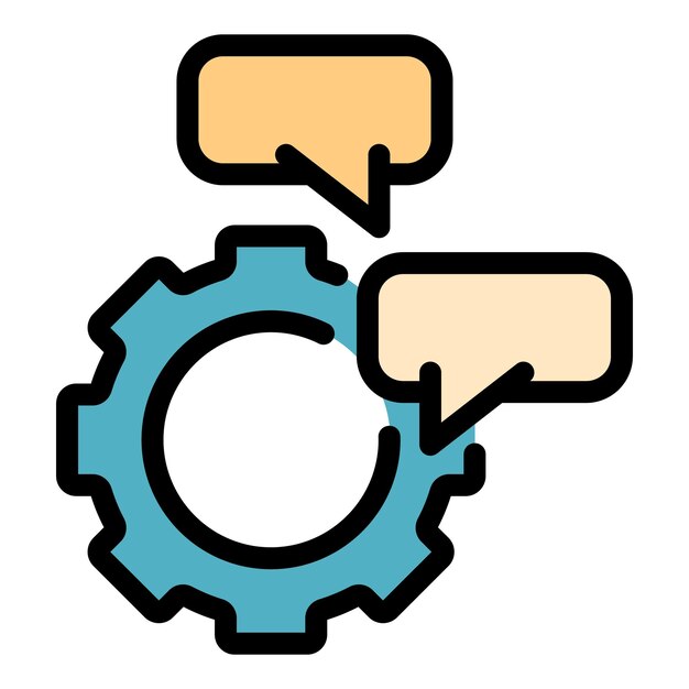 Icono de chat de engranajes Contorno de icono de chat de vectores de engrenajes Color plano aislado