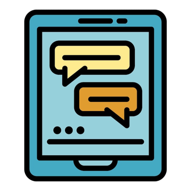 Icono de chat de la tableta Contorno del icono de chat del vector de la tableteta Color plano aislado