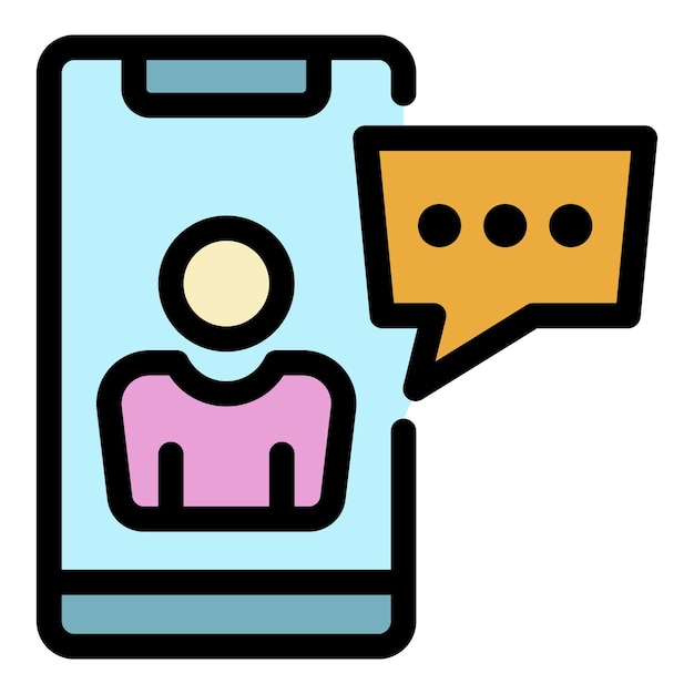 Icono de chat de teléfono inteligente Contorno de teléfono inteligente icono vectorial de chat color plano aislado