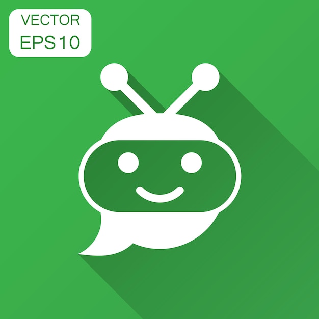 Icono de chatbot robot lindo en estilo plano Ilustración vectorial del operador de bot con sombra larga Concepto de negocio de personaje de chatbot inteligente