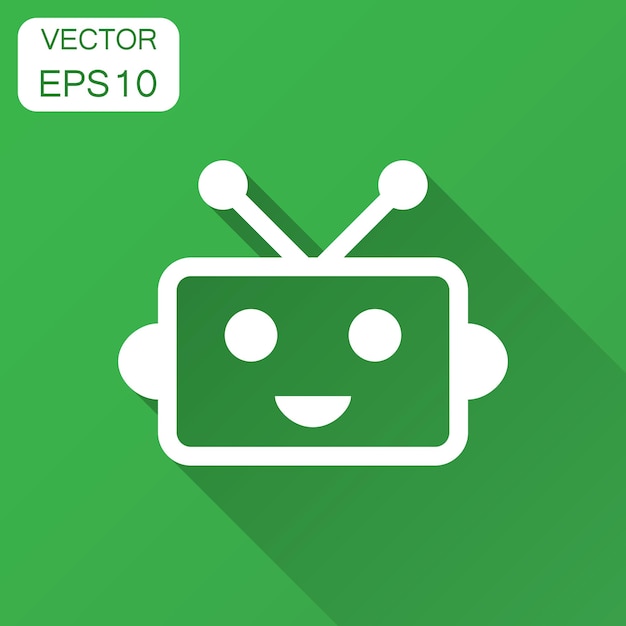Icono de chatbot robot lindo en estilo plano Ilustración vectorial del operador de bot con sombra larga Concepto de negocio de personaje de chatbot inteligente