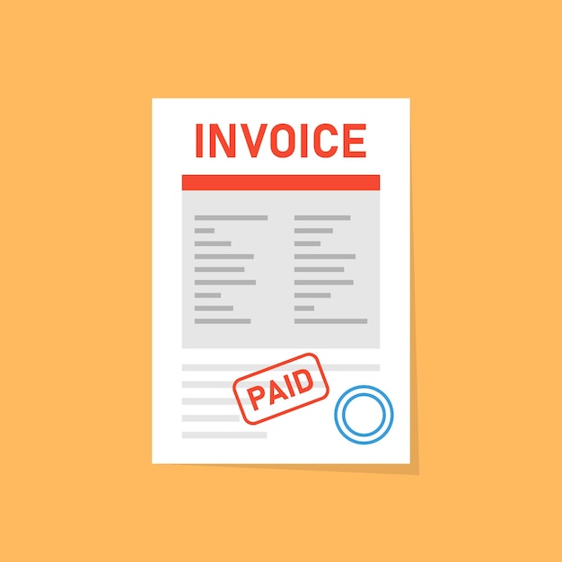 Icono de cheque financiero en papel en estilo plano Ilustración de vector de recibo de pago sobre fondo aislado Concepto de negocio de signo de factura pagada de documento