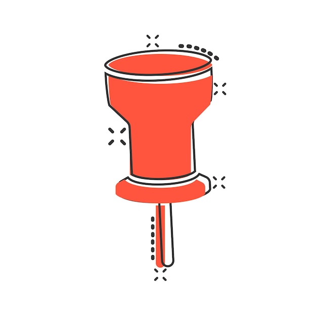 Icono de chincheta en estilo cómico Ilustración de vector de dibujos animados de navegación Pin sobre fondo blanco aislado Localice el concepto de negocio de efecto de salpicadura de posición