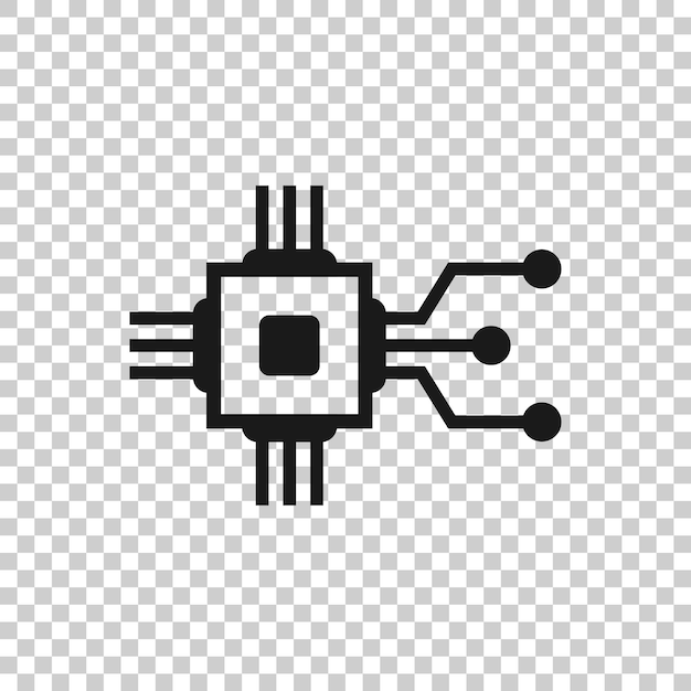 Icono de chip de computadora en estilo plano Ilustración de vector de placa de circuito sobre fondo blanco aislado concepto de negocio de procesador de CPU