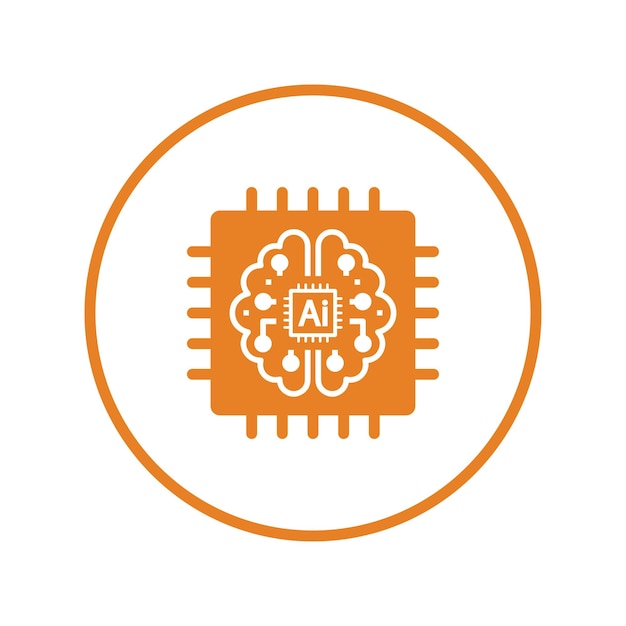 El icono del chip de inteligencia artificial del cerebro vector de color naranja EPS