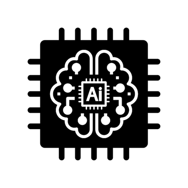El icono del chip de inteligencia cerebral artificial Gráficos vectoriales en negro