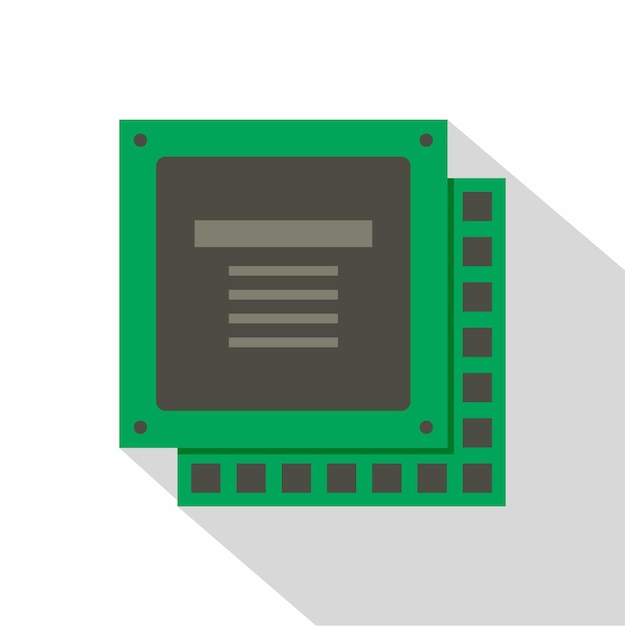 Icono de chip de procesador de CPU de computadora verde. Ilustración plana del icono de vector de chip de procesador de CPU de computadora verde para web