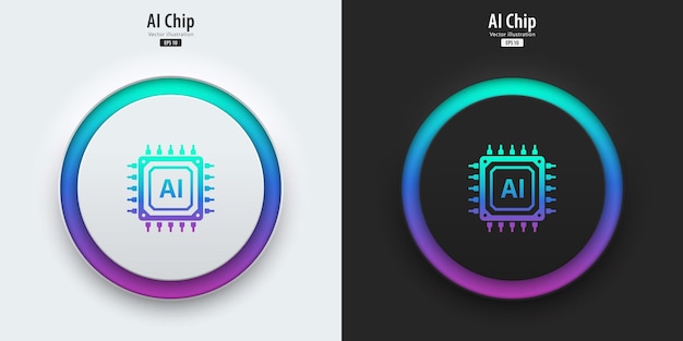 Icono de chipset de IA Símbolo de inteligencia artificial futurista Un conjunto de botones con símbolos de microchips Diseño de UI UX de estilo neomorfismo Concepto de base de datos de procesamiento de datos grandes Ilustración vectorial