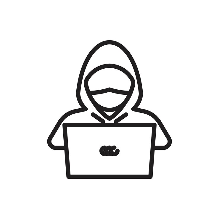 Vector el icono del cibercrimen tiene un contorno delgado y simple.
