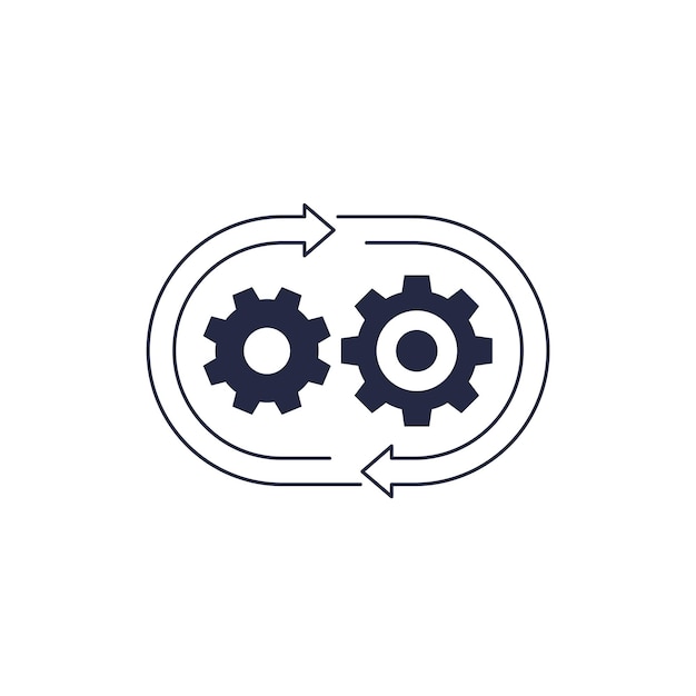 icono de ciclo de producción y operaciones en blanco