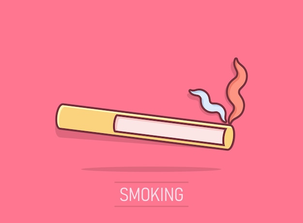 Icono de cigarrillo en estilo cómico Ilustración de vector de dibujos animados de humo sobre fondo aislado Concepto de negocio de efecto de salpicadura de nicotina