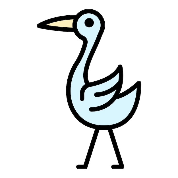 El icono de la cigüeña de pie El contorno del icono del vector de la cigúeña de pié El color es plano y aislado