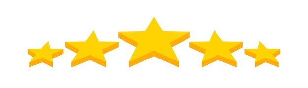 Icono de cinco estrellas 3d amarillas sobre fondo claro Calificación del producto del cliente Forma geométrica bonificación avard Estilo plano y coloreado Diseño plano Ilustración vectorial