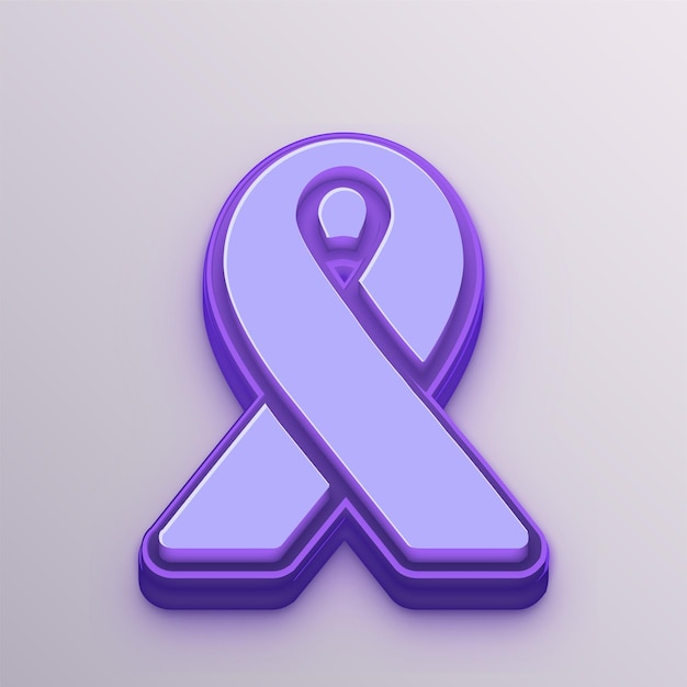 Icono de cinta de cáncer vectorial púrpura 3D personalizable para educación, negocios y medios de comunicación