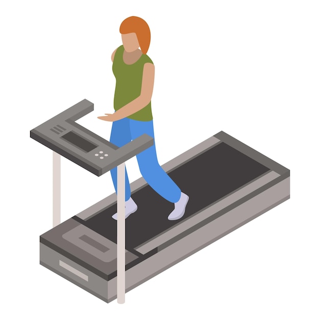 Icono de cinta de correr de mujer Isométrica de icono de vector de cinta de correr de mujer para diseño web aislado sobre fondo blanco