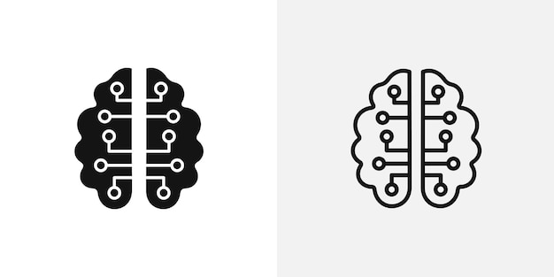 Icono del circuito cerebral en estilos sólidos y de contorno que simbolizan la tecnología y la inteligencia artificial