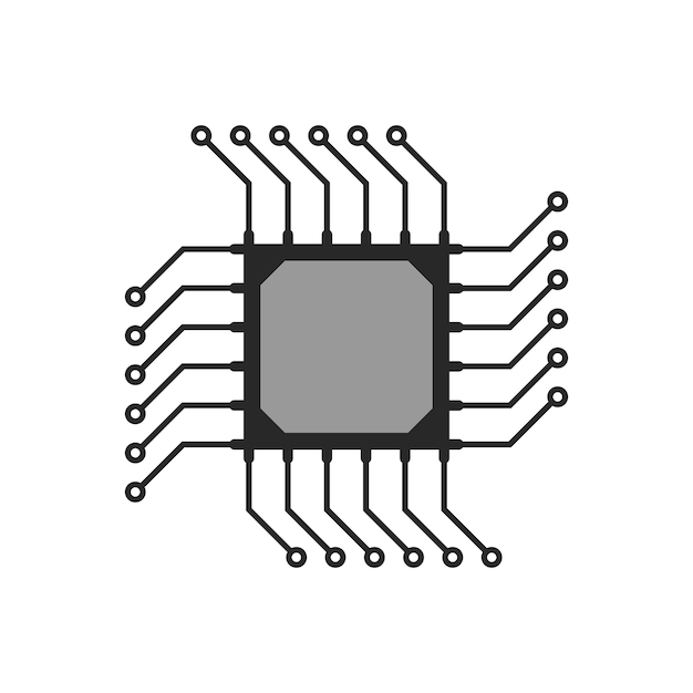 Icono de circuito de microchip abstracto negro. concepto de informática, equipos técnicos, lógica de chipset, circuitos. aislado sobre fondo blanco. Ilustración de vector de diseño de logotipo moderno de tendencia de estilo plano