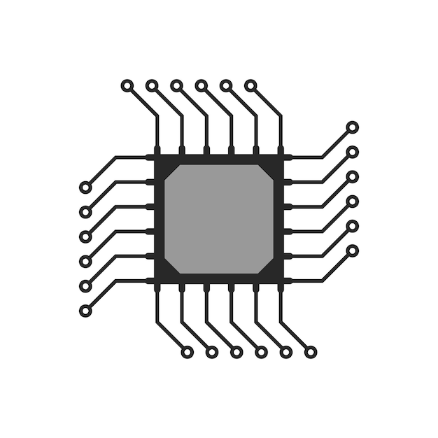 Vector icono de circuito de microchip abstracto negro. concepto de informática, equipos técnicos, lógica de chipset, circuitos. aislado sobre fondo blanco. ilustración de vector de diseño de logotipo moderno de tendencia de estilo plano