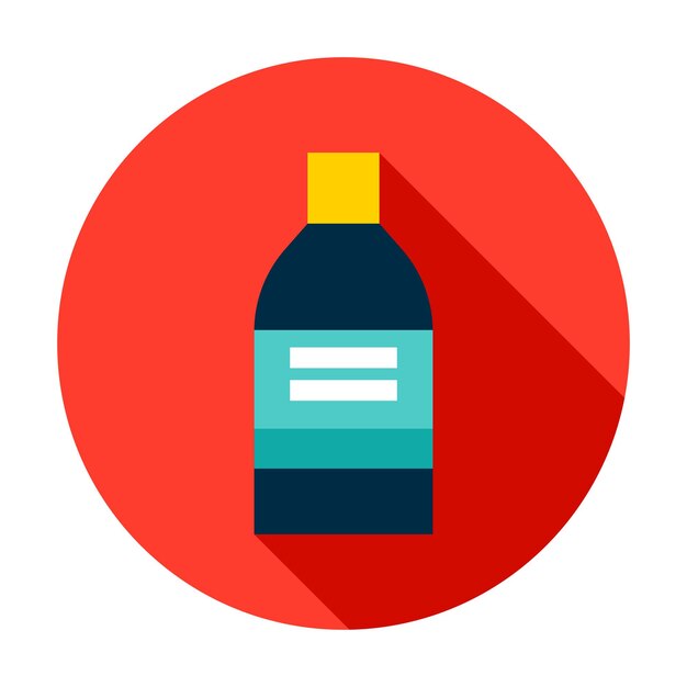 Icono de círculo de botella médica. ilustración de vector con larga sombra. artículo de farmacia.