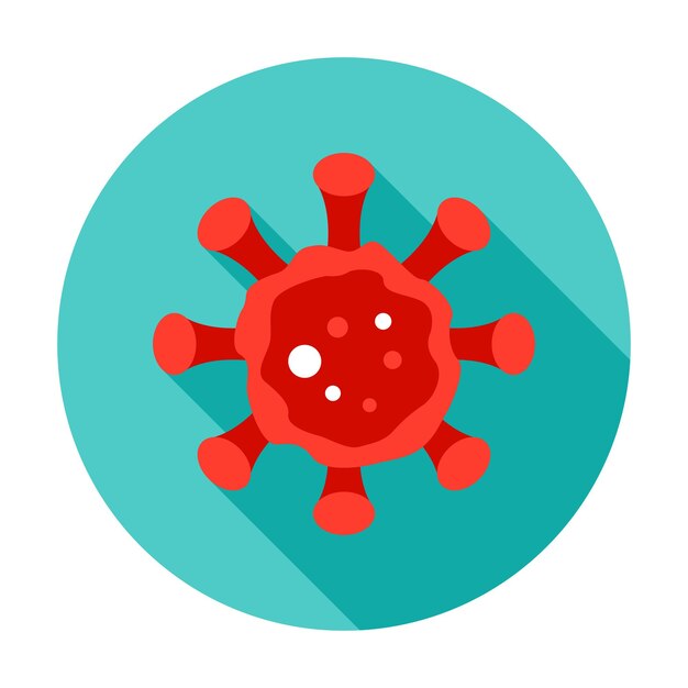Icono de círculo de coronavirus. Ilustración de vector con larga sombra. Artículo médico.