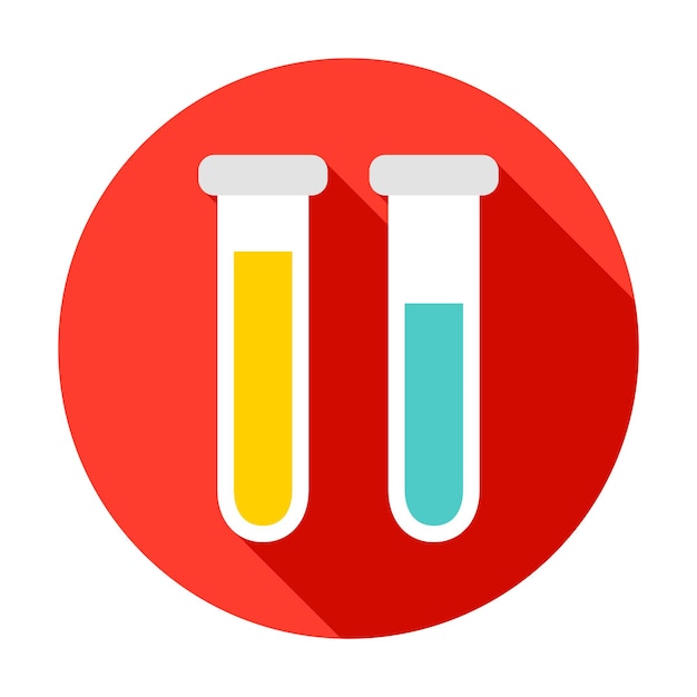 Icono de círculo de dos frascos. Ilustración de vector con larga sombra. Elemento de química.