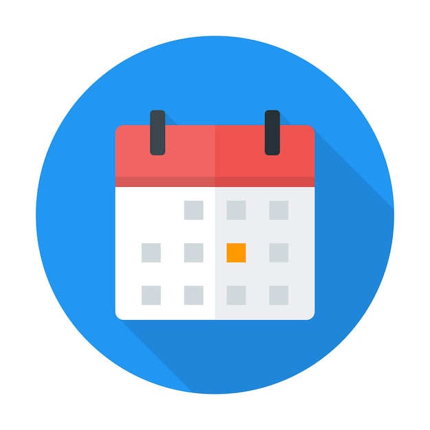 Icono de círculo plano de calendario. Icono de círculo plano estilizado con larga sombra