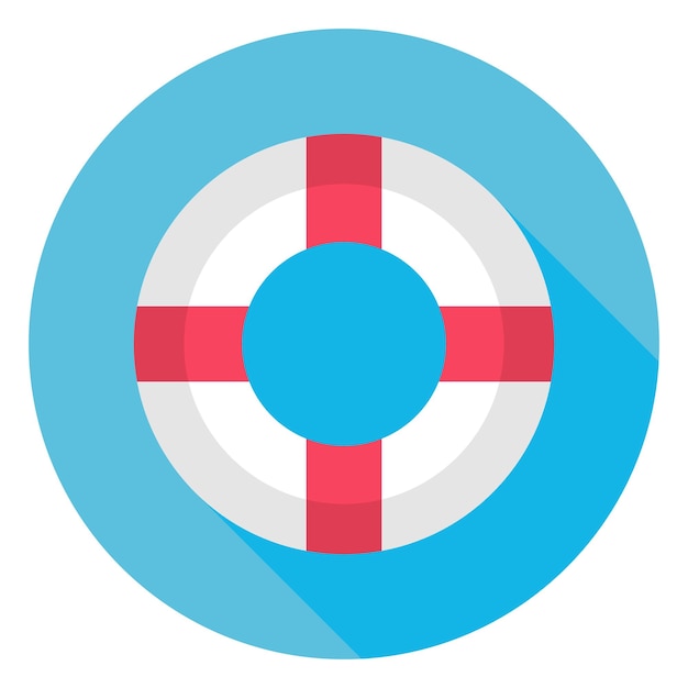 Icono de círculo de salvavidas de mar plano con sombra. Ilustración de vector plano estilizado