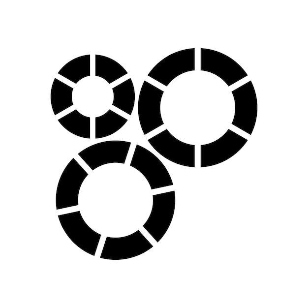Icono de círculos en forma de engranaje abstracto negro sobre un fondo blanco