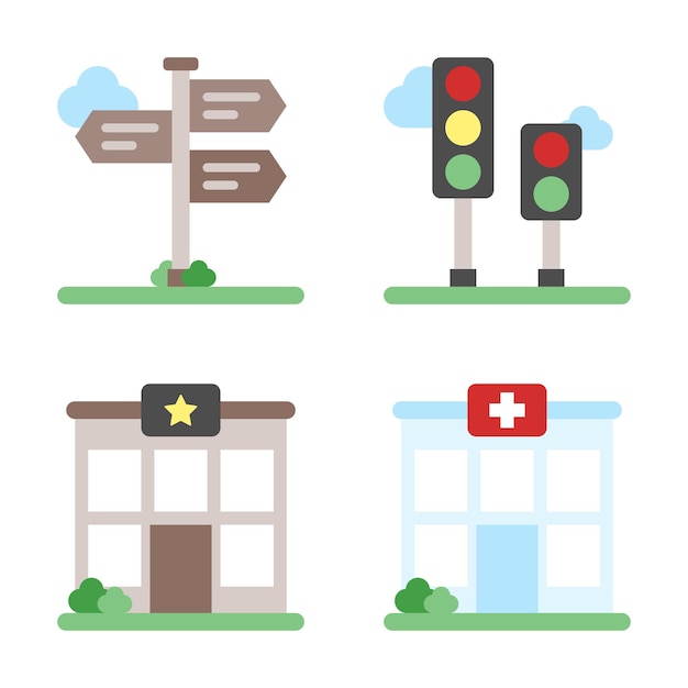 Icono de la ciudad y el elemento de construcción y recurso gráfico