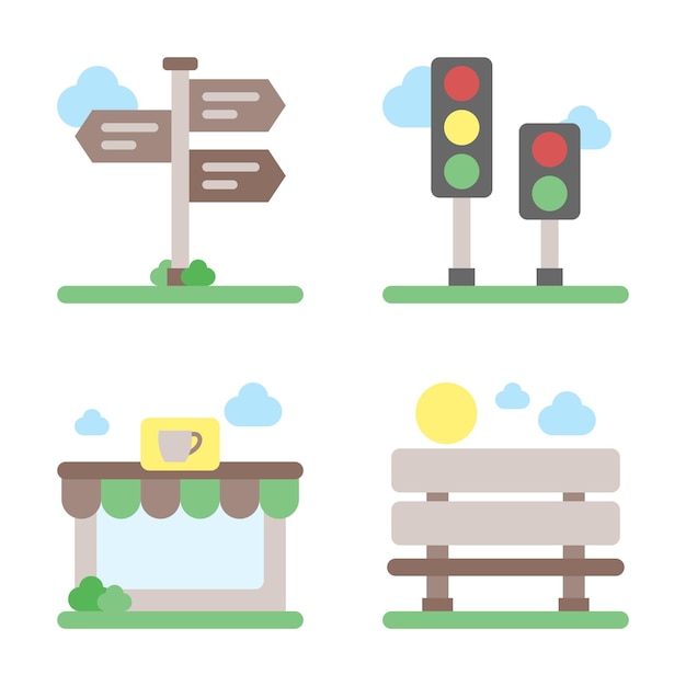 Icono de la ciudad y el elemento de construcción y recurso gráfico