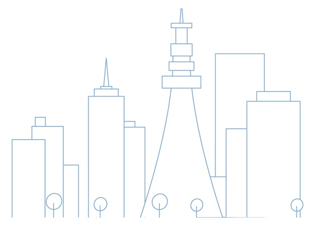 Icono de la ciudad Rascacielos lineales azules y edificios altos