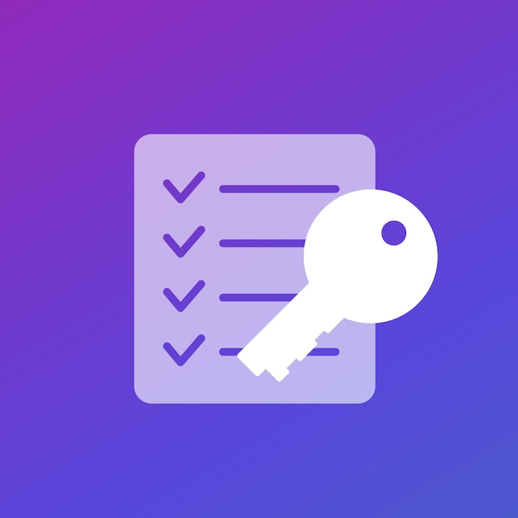 Vector icono de clave y lista de comprobación para la web