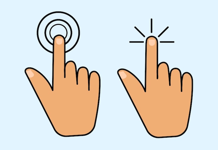 Vector icono de clic con el dedo para aplicaciones móviles y sitios web toque el símbolo en la pantalla