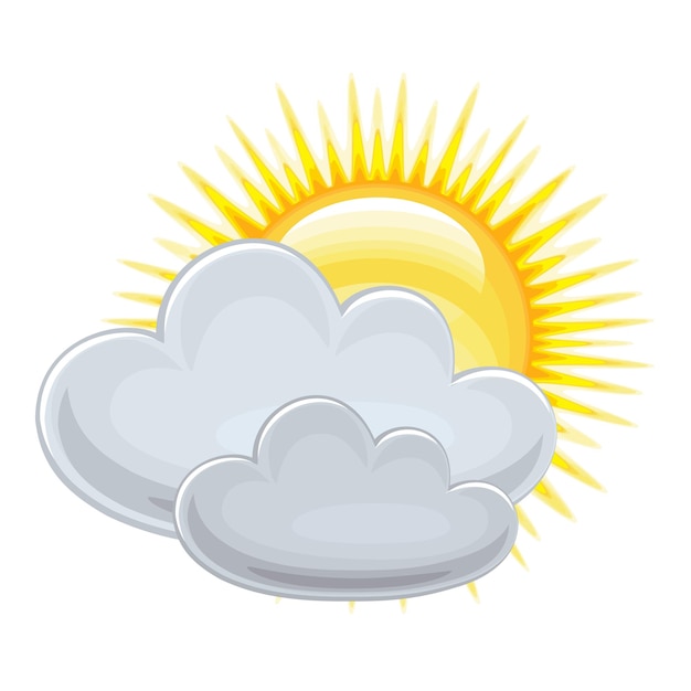 Ícono del clima sol con nubes flotando en el cielo Ícono de pronóstico del tiempo