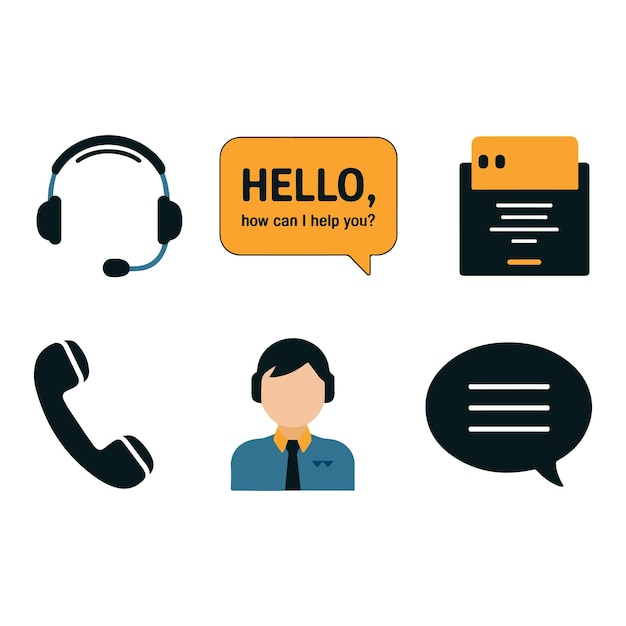 El icono del clippart del servicio al cliente establece el vector en un fondo blanco