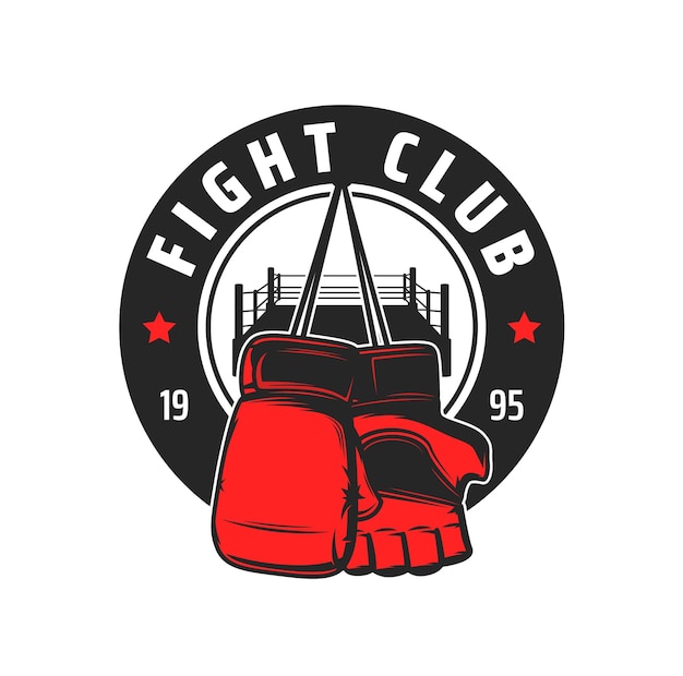 Vector icono del club de lucha, guantes y anillo de deporte de lucha