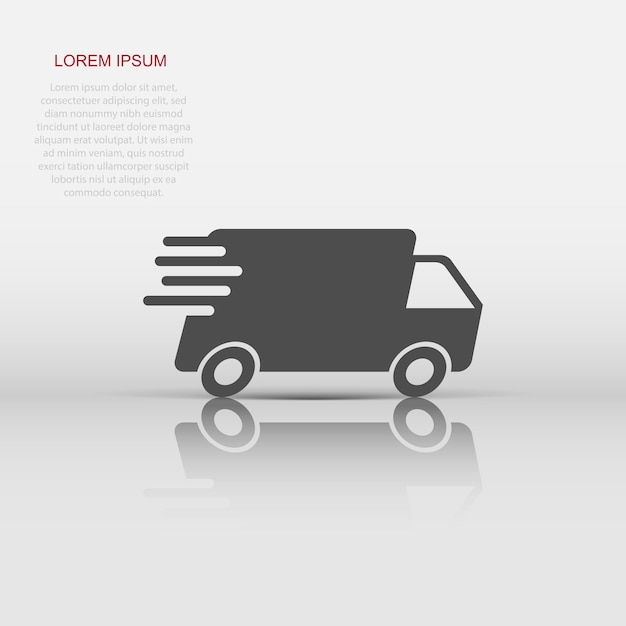 Icono de coche de camión de vector en estilo plano Servicio de entrega rápida pictograma de ilustración de signo de envío Concepto de negocio de furgoneta de coche
