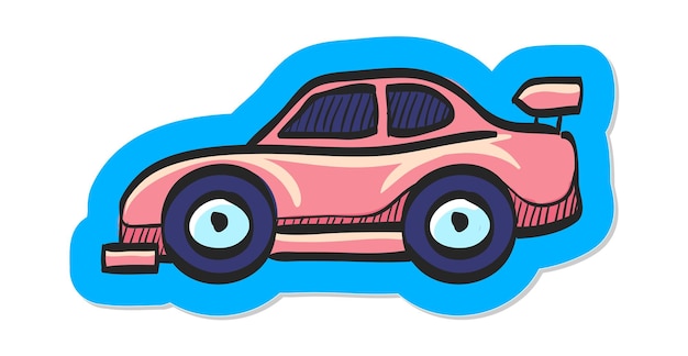 Icono de coche de carreras dibujado a mano en la ilustración de vector de estilo de etiqueta