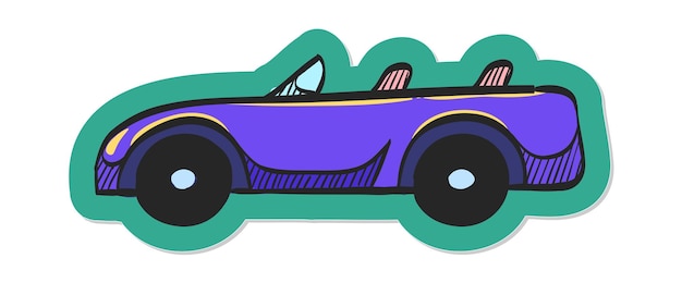 Icono de coche deportivo dibujado a mano en la ilustración de vector de estilo de etiqueta