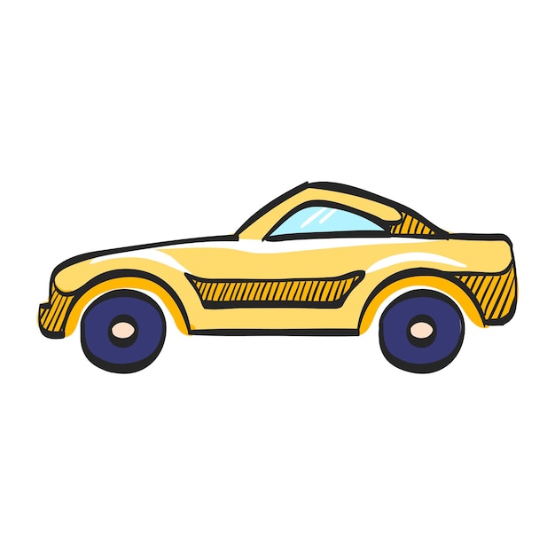Icono de coche deportivo en la ilustración de vector de color dibujado a mano