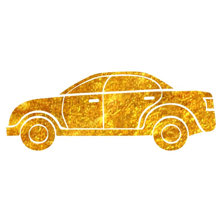 Vector icono de coche dibujado a mano en la ilustración de vector de textura de hoja de oro
