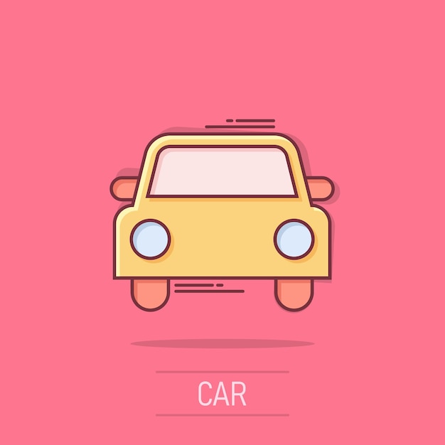Icono de coche en estilo cómic Pictograma de ilustración de dibujos animados de vector de coche de automóvil Efecto de salpicadura de concepto de negocio automático