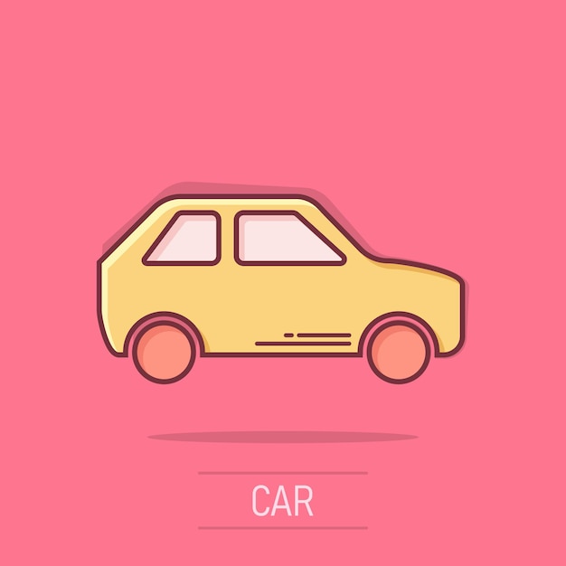 Icono de coche en estilo cómic Pictograma de ilustración de dibujos animados de vector de coche de automóvil Efecto de salpicadura de concepto de negocio automático