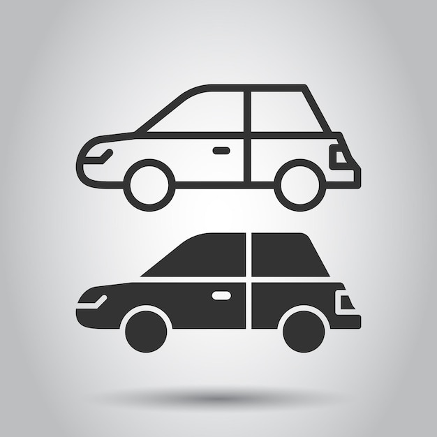 Icono de coche en estilo plano ilustración de vector de vehículo de automóvil sobre fondo blanco aislado concepto de negocio sedán