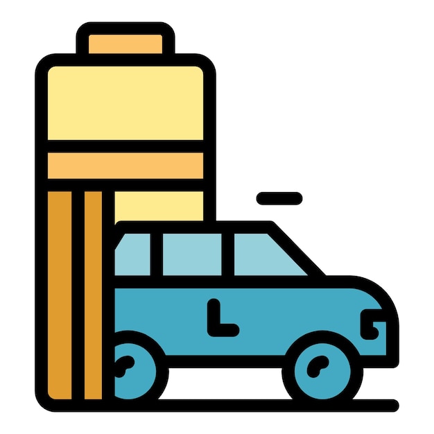 Icono de coche híbrido de batería Contorno de icono de vector de coche híbrido de batería color plano aislado