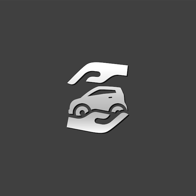 Icono de coche con la mano en estilo de color gris metálico Protección de seguros comerciales