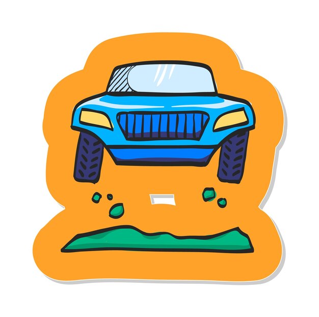 Icono de coche de rally dibujado a mano en la ilustración de vector de estilo de etiqueta